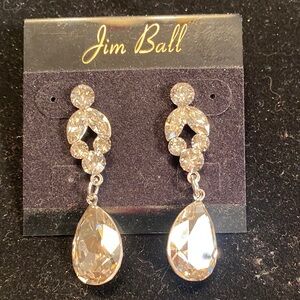 Jim Ball Clear Teardrop Crystal Drop Earrings